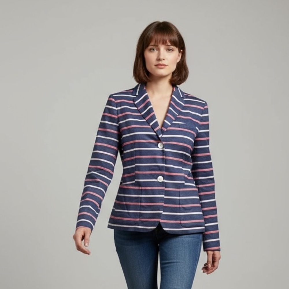 GAP Denim Pink Striped The Academy Blazer Size 4